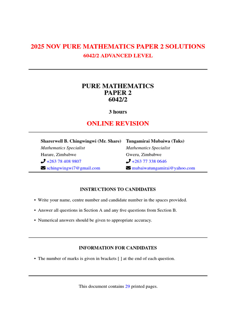 2025 Nov p2 Ms Pure Mathematics - Tuks & MR Share | PDF | Mathematical ...