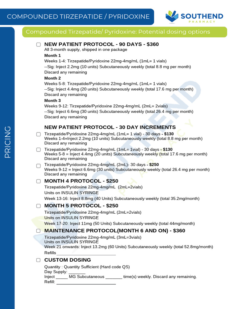 tirzepatide/pyridoxine 22 mg-4 mg/ml New Compounded Tirzepatide Pad | PDF | Drugs