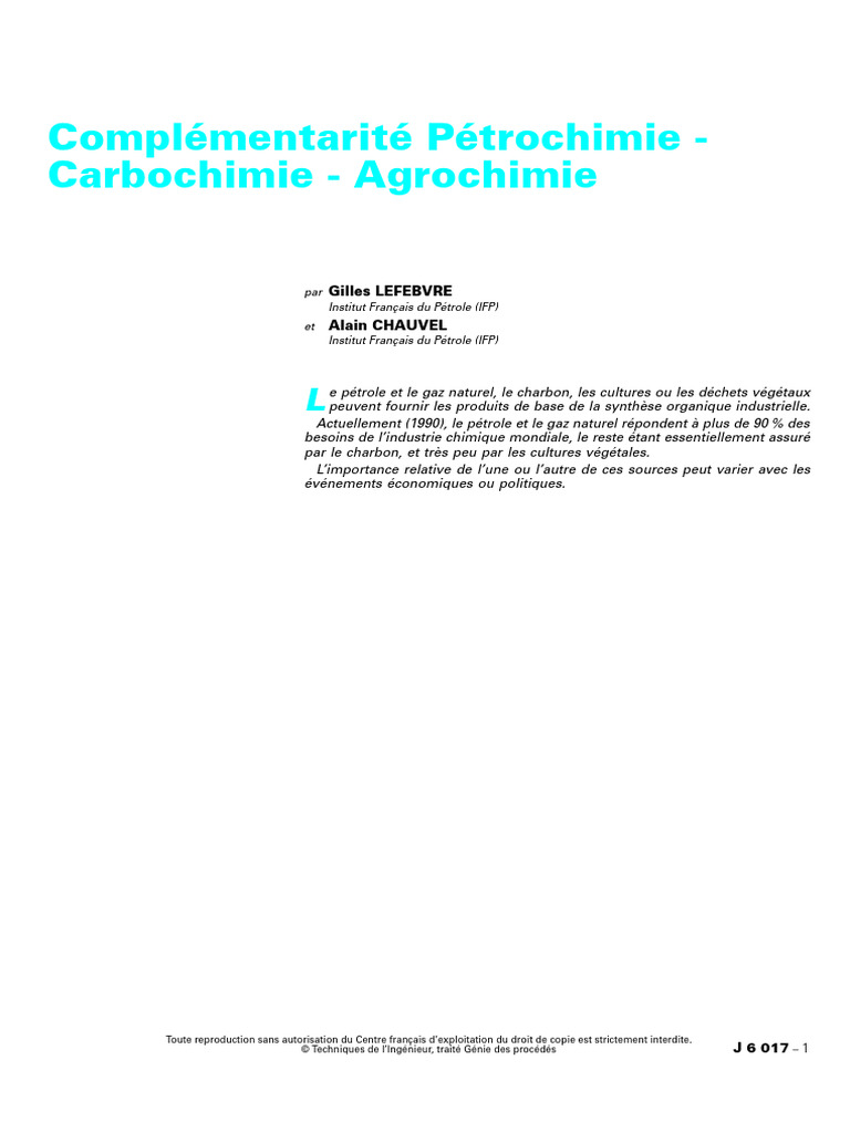 Complémentarité Pétrochimie - Carbochimie - Agrochimie | PDF