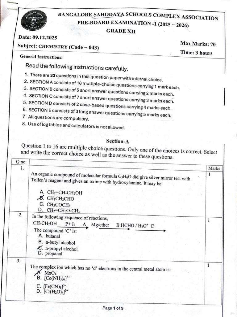 Chem Pre Board | PDF | Chemistry | Physical Chemistry
