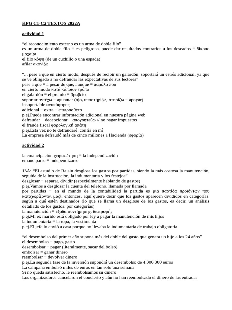 Vocabulario de Textos de c1-c2 2022a | PDF
