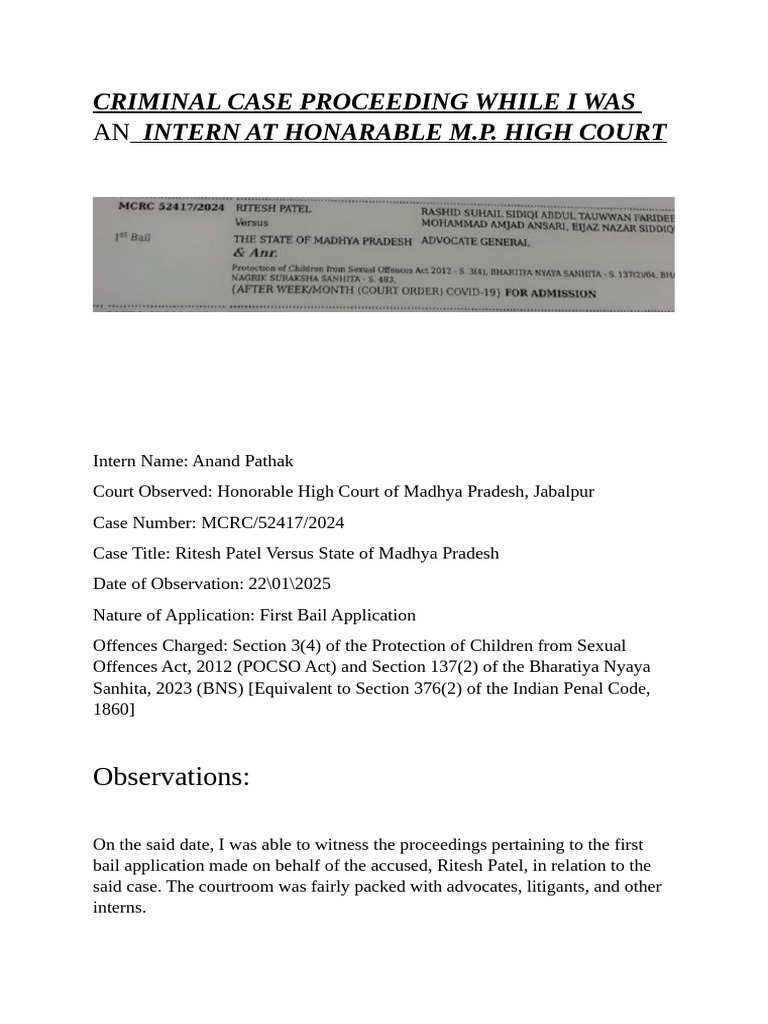 CRIMINAL CASE PROCEEDING WHILE I WAS AN INTERN AT HONARABLE M-1 | PDF ...