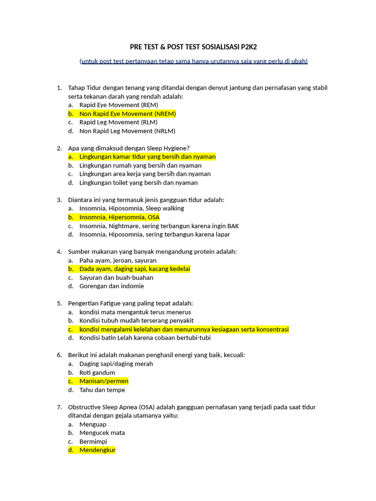 Soal Pre Test & Post Test Sosialisasi p2k2 | PDF