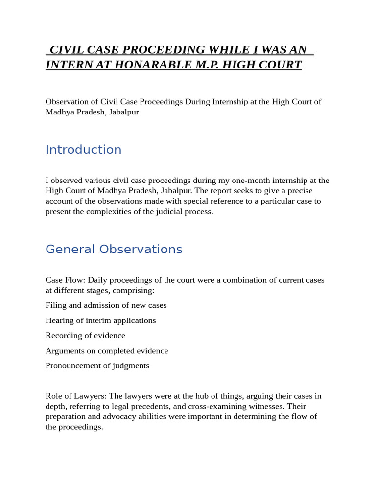 CIVIL CASE PROCEEDING WHILE I WAS AN INTERN AT HONARABLE M | PDF ...