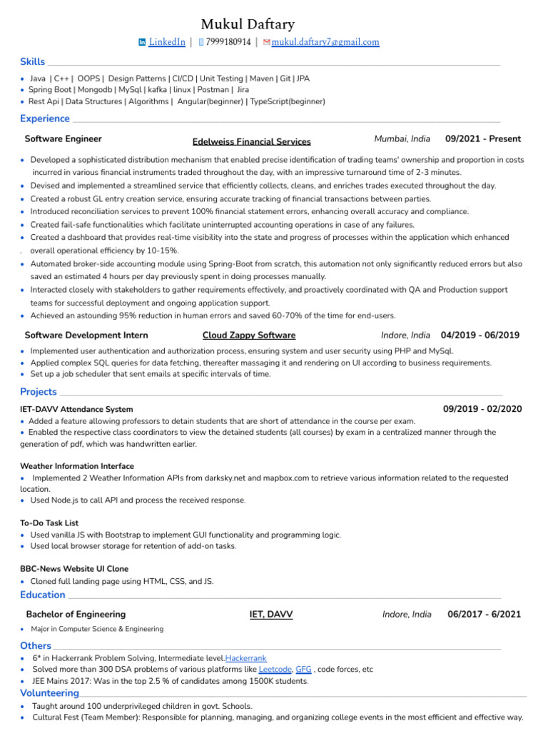 Mukul Daftray Resume | PDF | My Sql | Computing