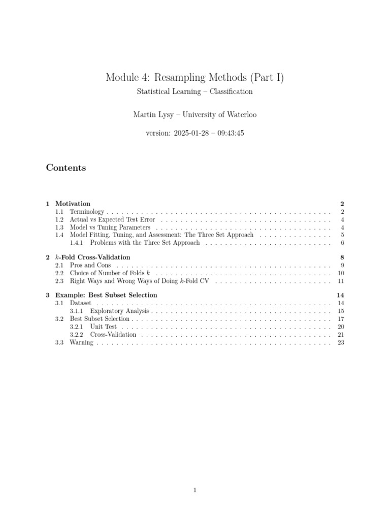Stat441-Resampling Methods Part1 | PDF | Cross Validation (Statistics ...