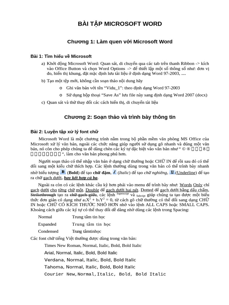 Bai Tap Thuc Hanh MS Word | PDF