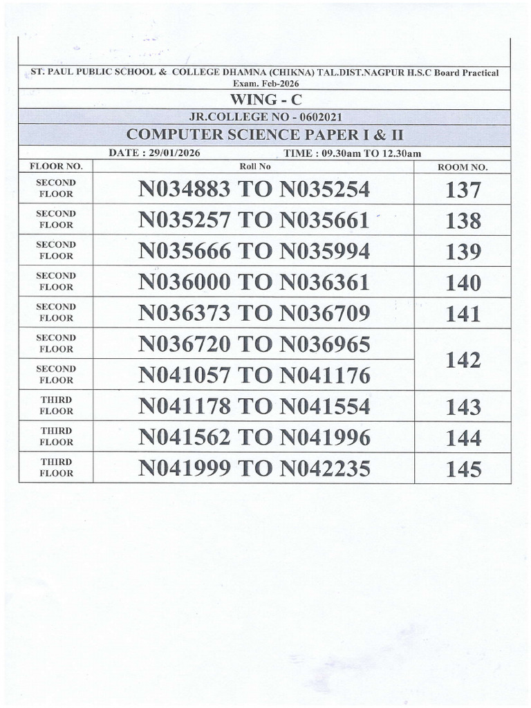0602021 - Seating Plan - Computer Science Paper i & II - 29.01.2026 | PDF