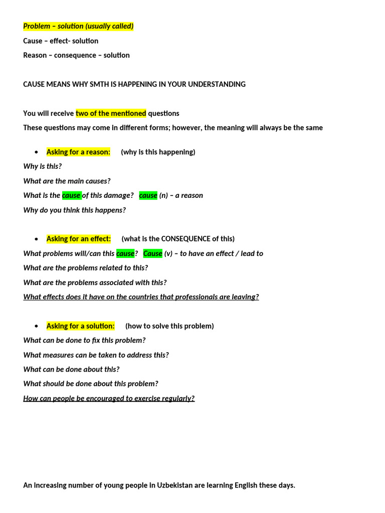 Cause Effect Solution Explanation | PDF | Reason | Liberal Arts Education