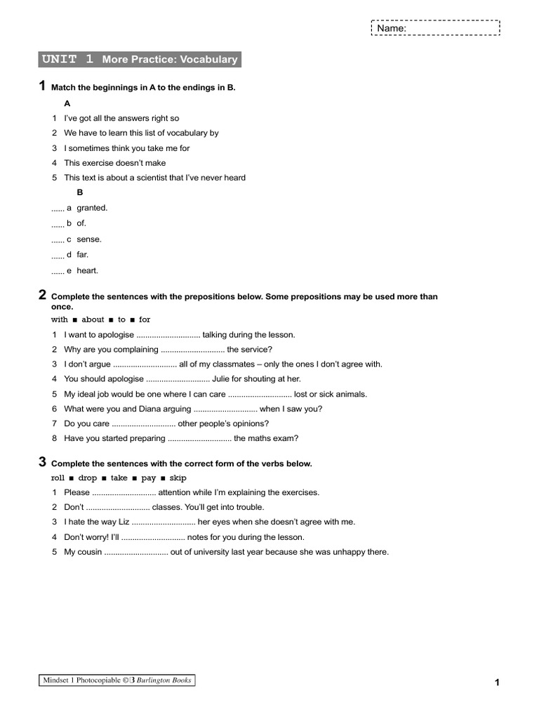 Vocabulary and Grammar Extra Practice Unit 1 | PDF | Language Mechanics ...