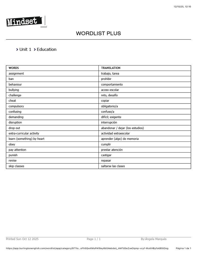 Vocabulary Unit 1 (1) | PDF