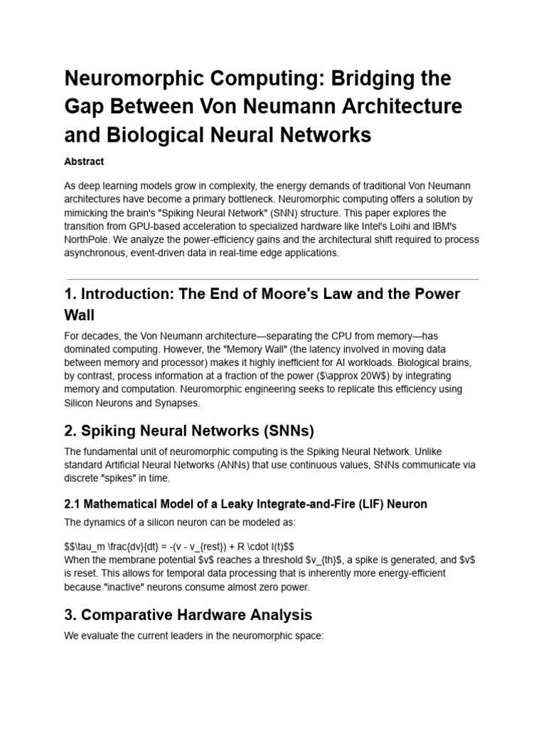 Neuromorphic Hardware Architectures For Energy Efficient AI | PDF ...