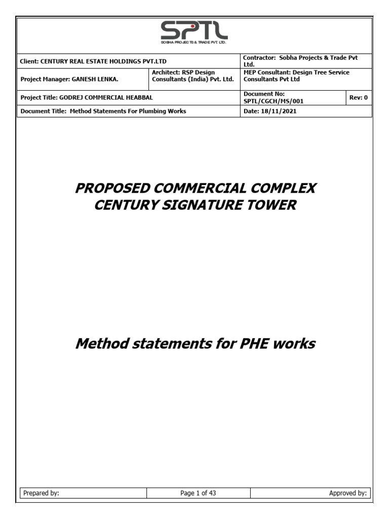 Method of Statement Std Format for PHE Works 01 | PDF | Pipe (Fluid ...