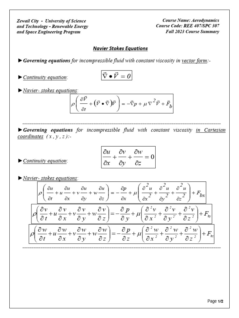 Navier Stokes Equations | PDF | Navier–Stokes Equations | Aerodynamics