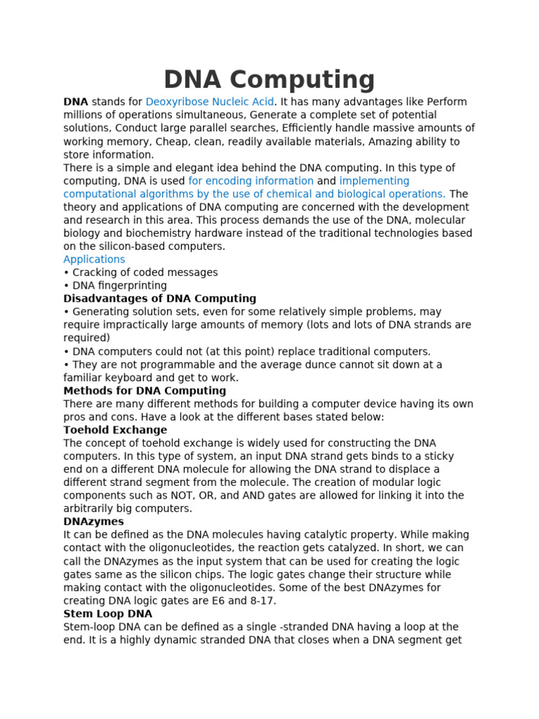 Introduction Part-DNA COMPUTING | PDF | Dna | Genetics
