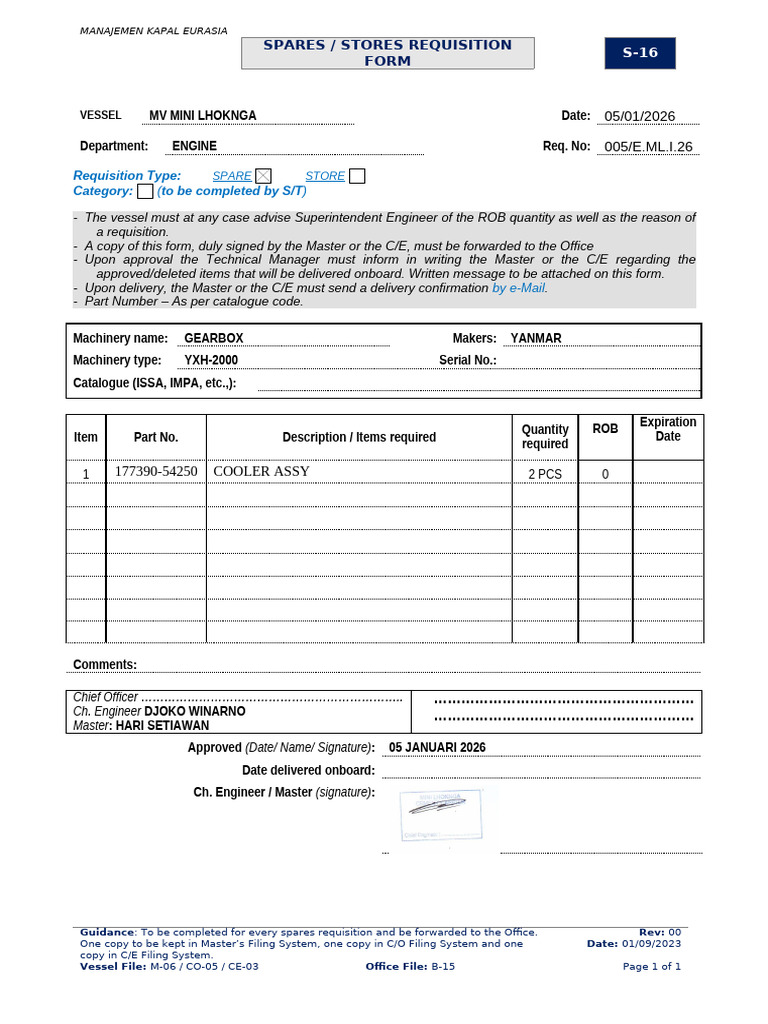 005.e.ml.i.2026 Requisition Spare Part Gearbox Me | PDF