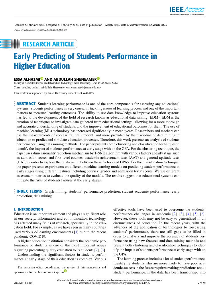Early Predicting of Students Performance in Higher Education | PDF ...