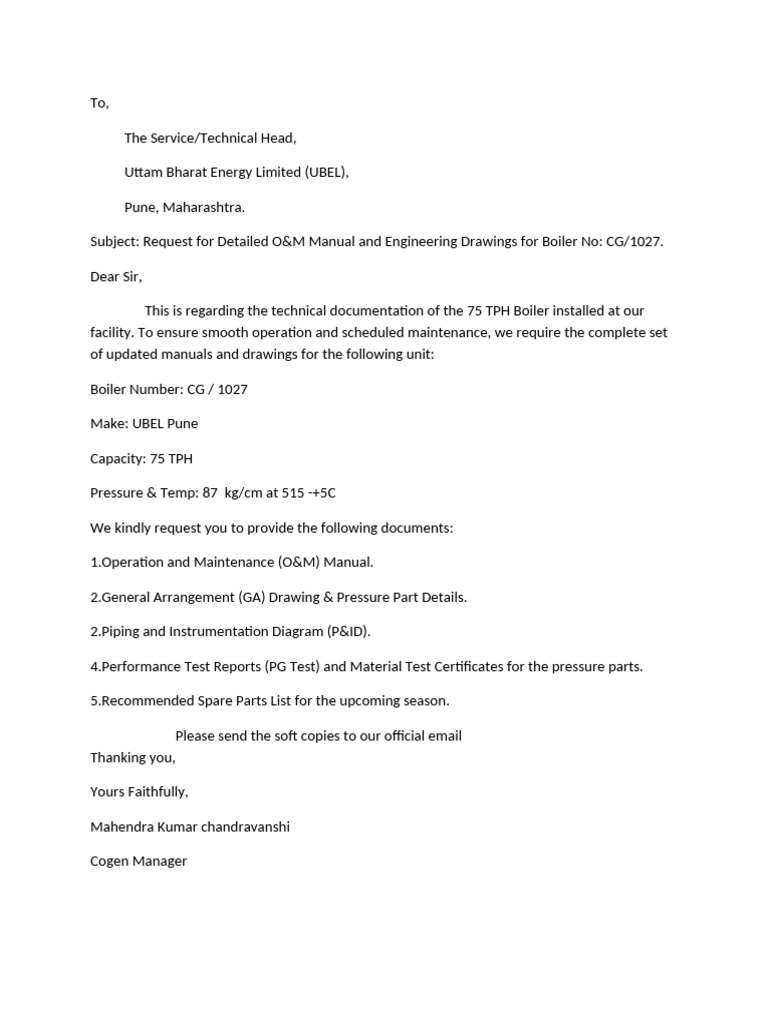 Letter For Boiler Drawing | PDF