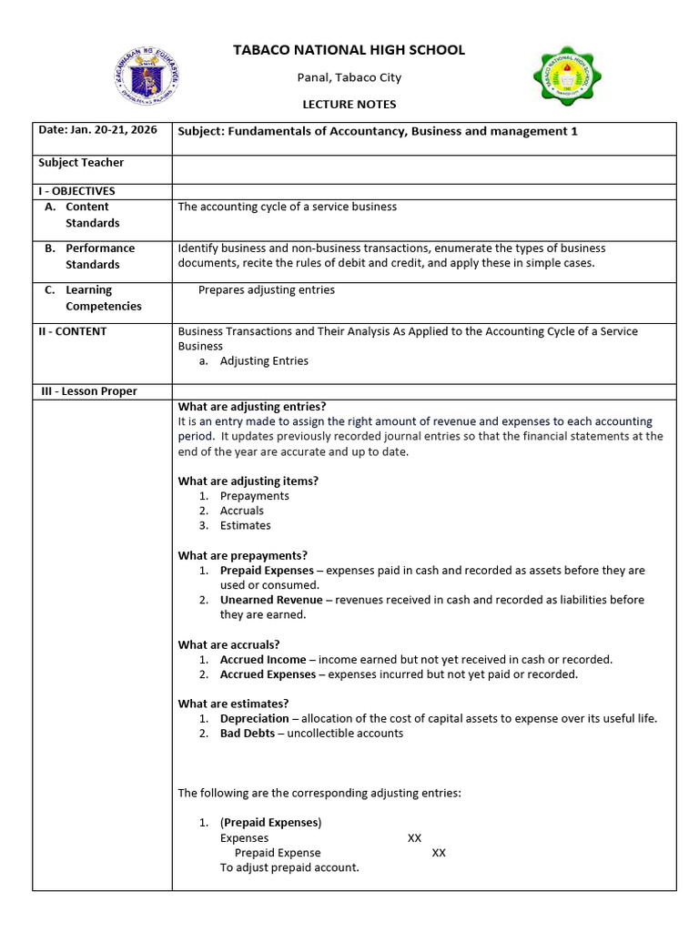 Lecture Notes Jan. 20 21 2026 | PDF | Deferral | Expense