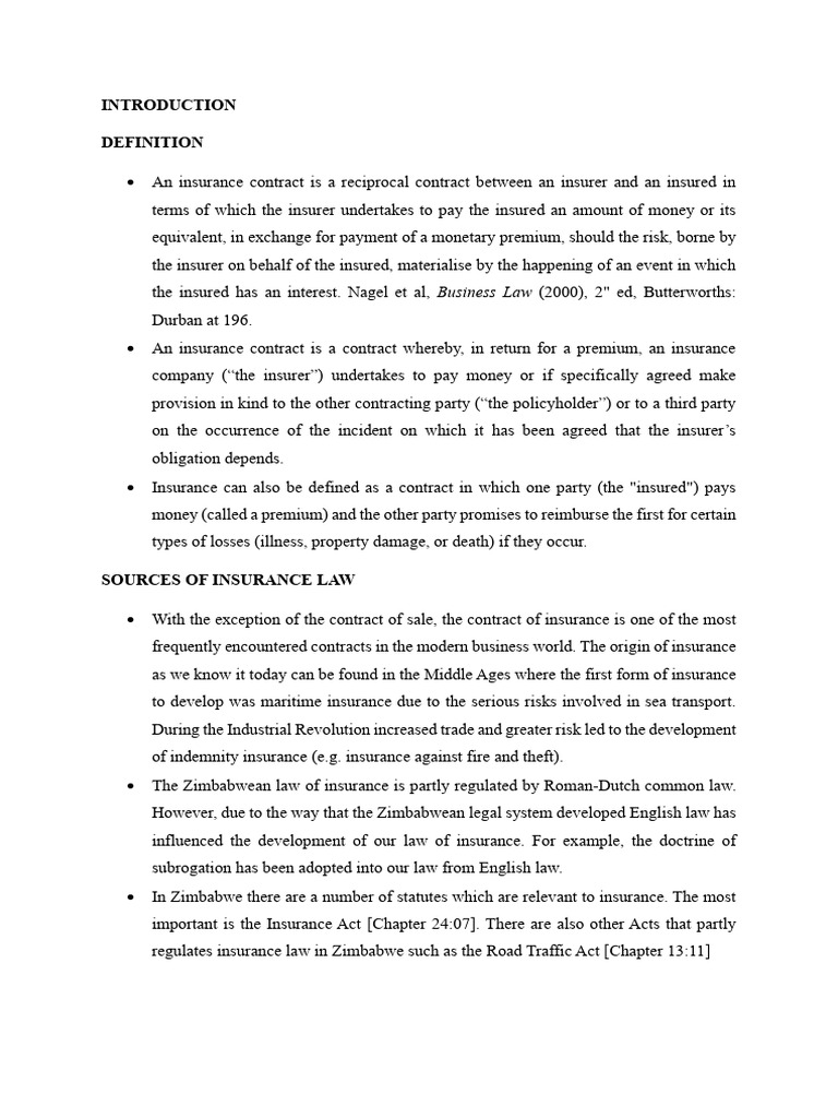 The Law of Insurance Notes | PDF | Insurance | Insurance Policy