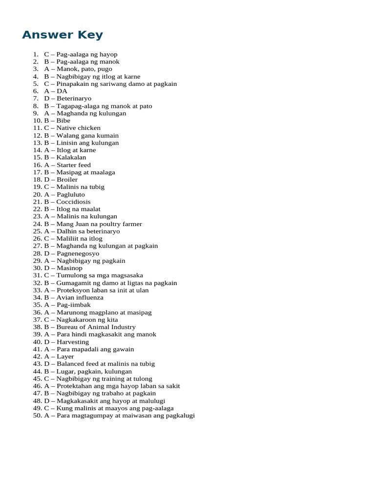 Answer Key Epp5 2nd PT | PDF