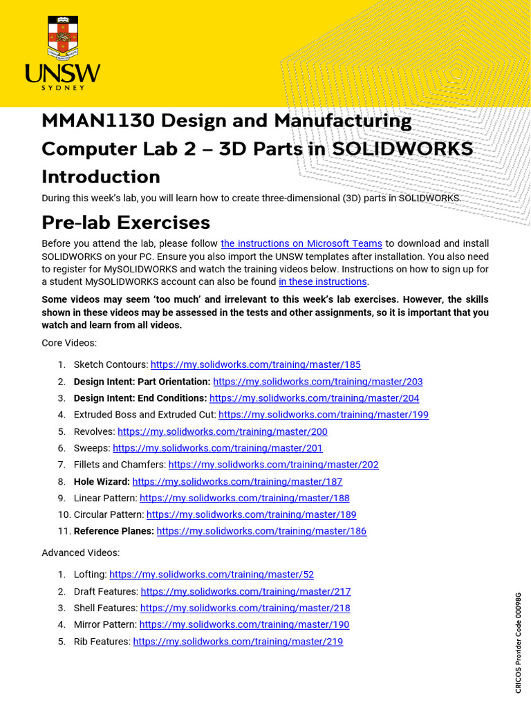 Lab 02 - 3d Parts in Solidworks | PDF