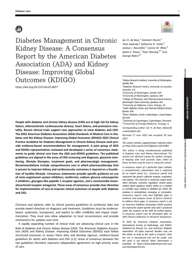 Diabetes Management in Chronic Kidney Disease- A Consensus Report by ...