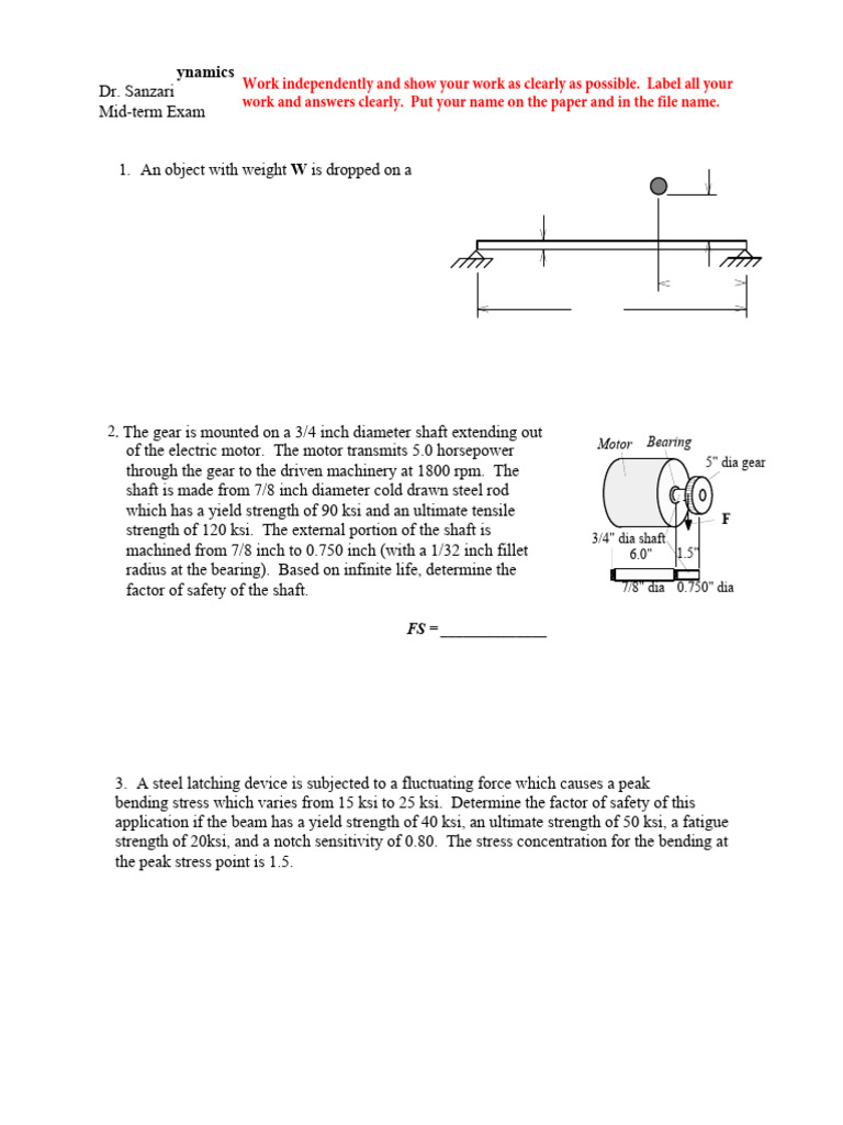 Machine Dynamics Midterm 2024 | PDF | Strength Of Materials | Bending