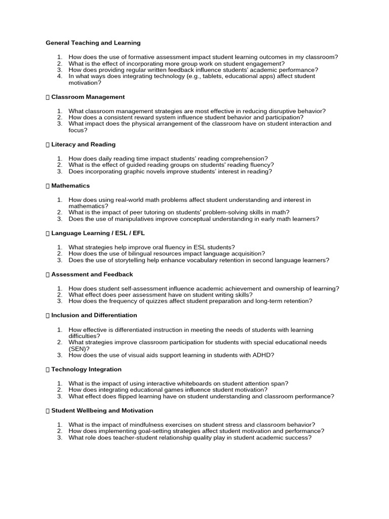 General Teaching and Learning Research Questions | PDF | English As A ...