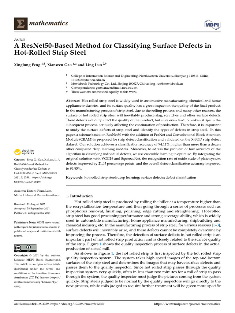 A ResNet50-Based Method For Classifying Surface Defects in Hot-Rolled ...