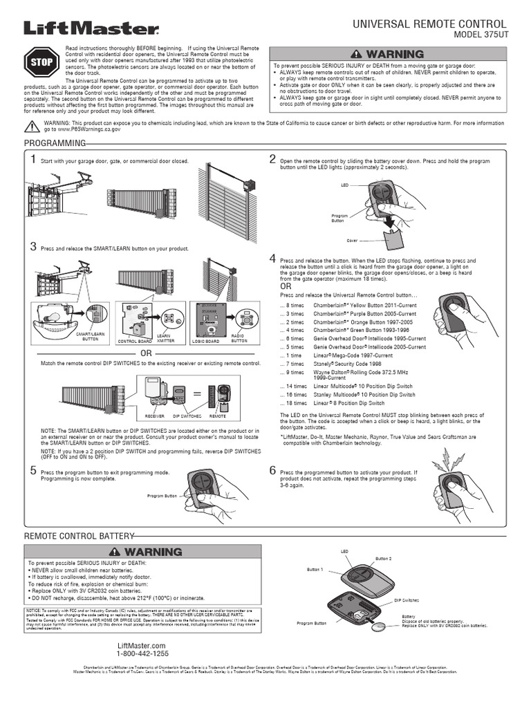 UNIVERSAL REMOTE CONTROL MODEL 375UT Owners Manual 1 | PDF | Remote Control
