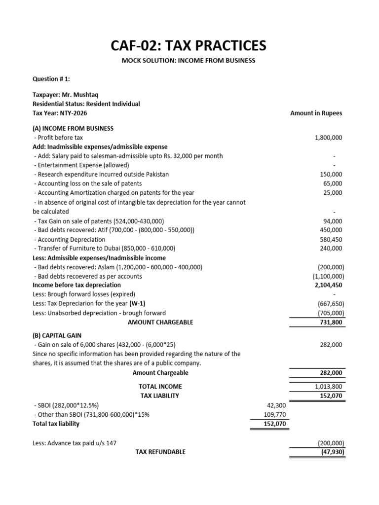 IFB Mock Solution - Spring 2026, Caf 2 | PDF | Expense | Depreciation