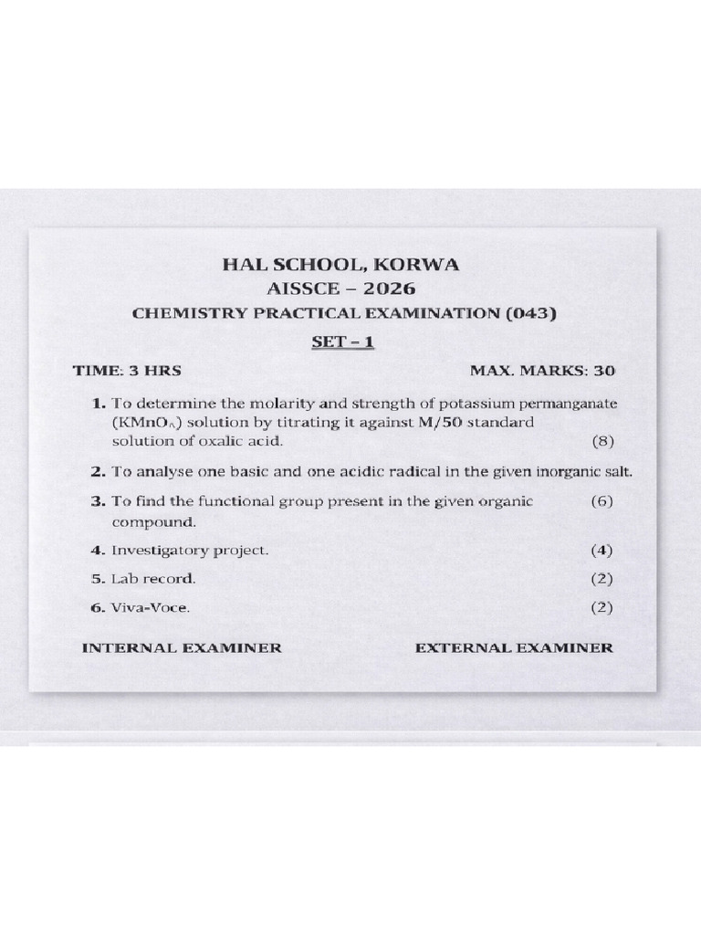 Chemistry Practical Paper | PDF