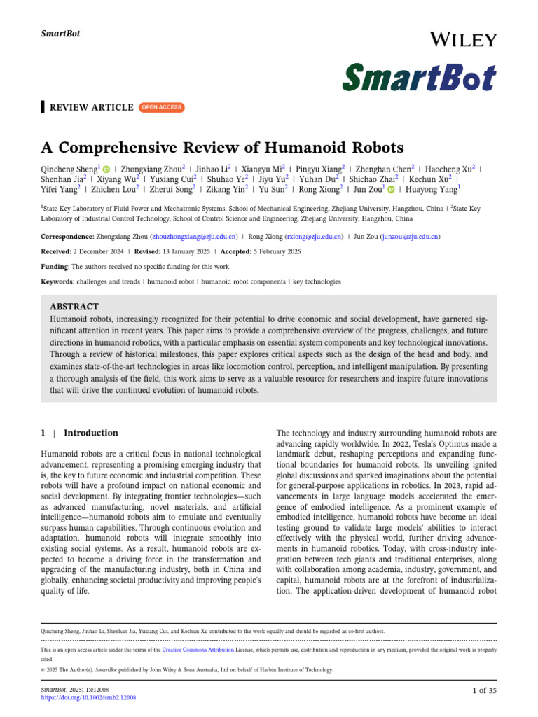 A Comprehensive Review of Humanoid Robots | PDF | Robot | Robotics