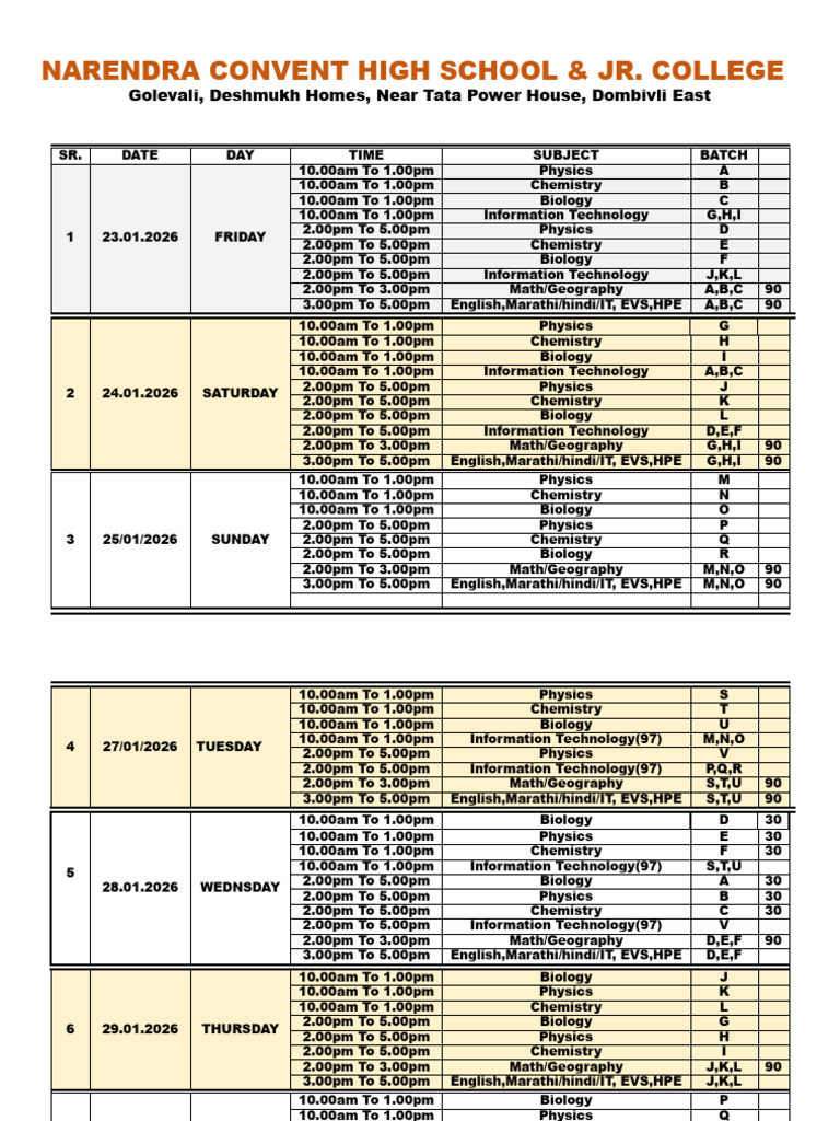 Hsc Practical Examination Time Table j1617084 Sci | PDF