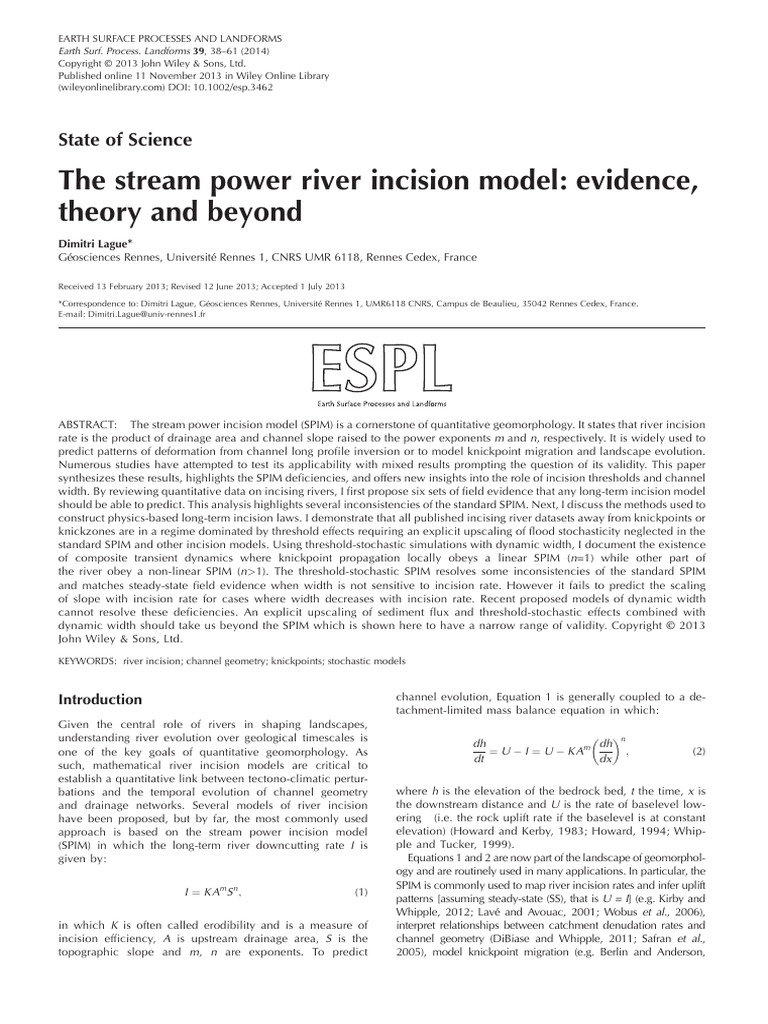 Earth Surf Processes Landf - 2013 - Lague - The Stream Power River ...