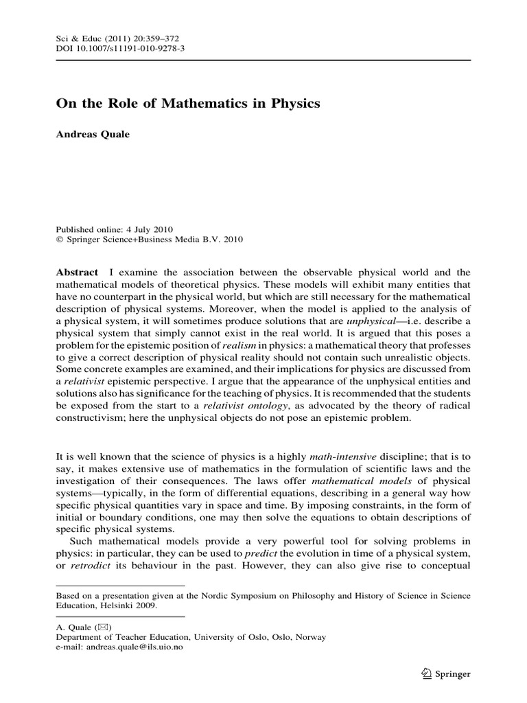 On The Role of Math in Physics | PDF | Numbers | Axiom