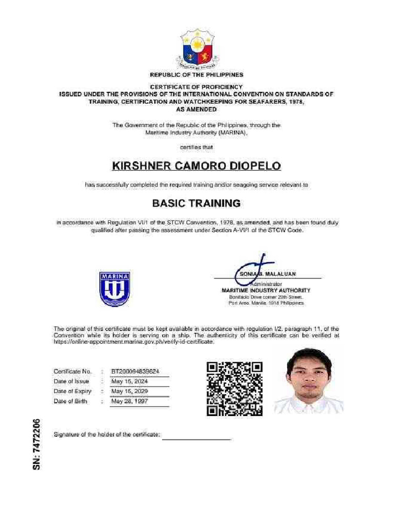 Basic Safety Training (Combined Cert.) PHL VGR709068135 | PDF