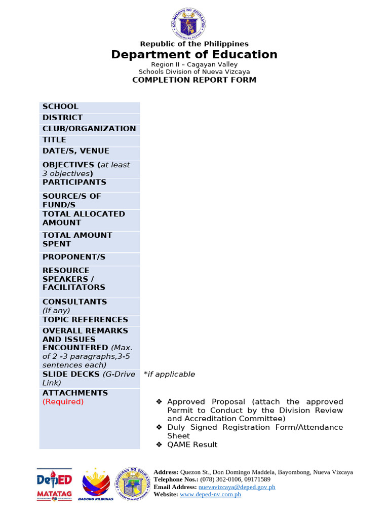 Completion Form Template | PDF
