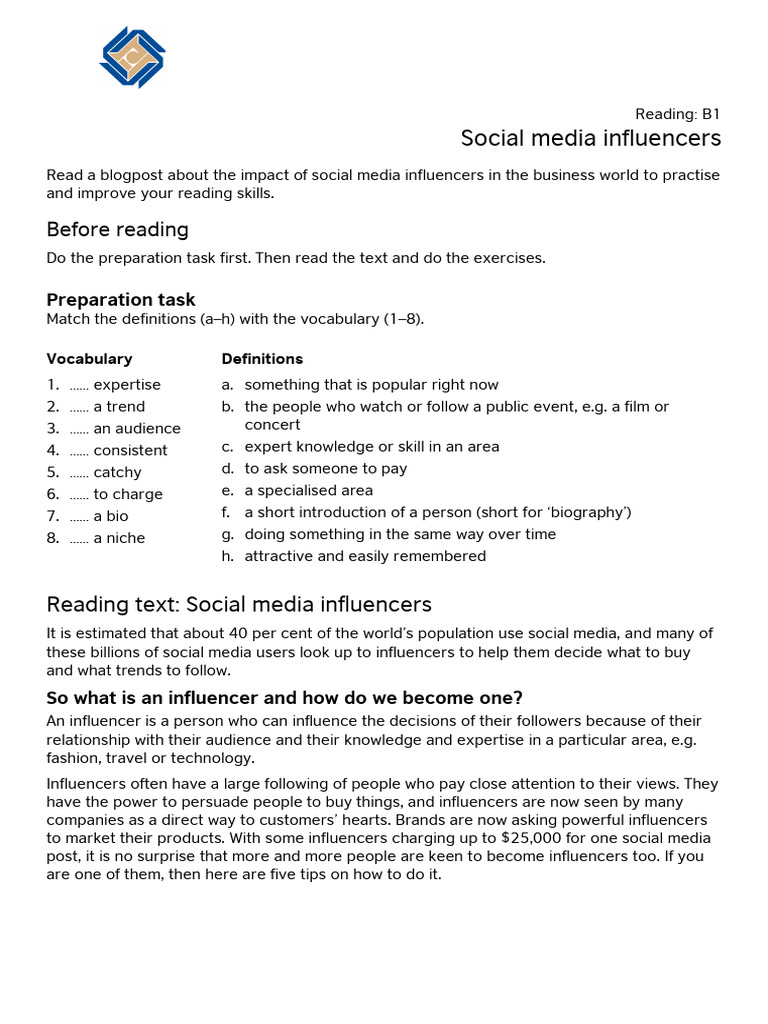 9 - B1 - Social Media Influencers | PDF | Popular Culture & Media ...