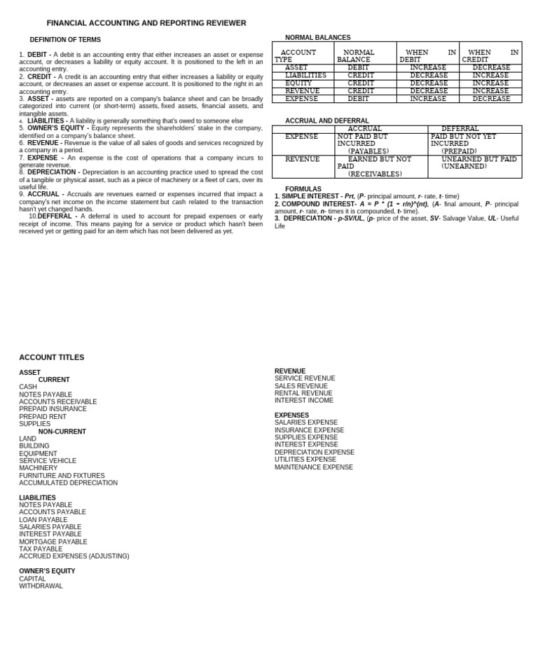 Financial Accounting and Reporting Reviewer | PDF | Debits And Credits ...