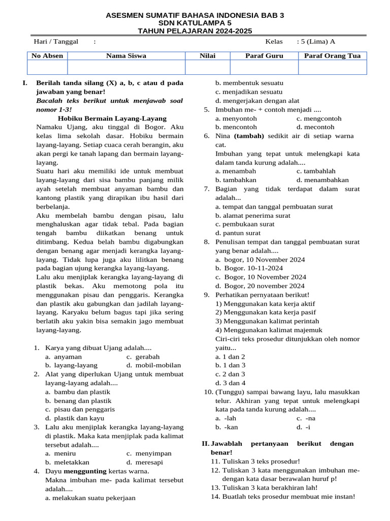Asesmen Sumatif Bab 3 Bahasa Indonesia | PDF