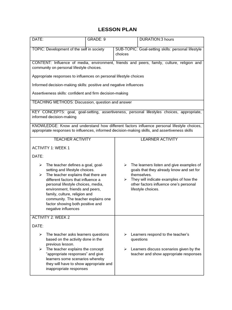 Grade 9 Term 1 Lesoon Plan 1 | PDF | Learning | Teachers