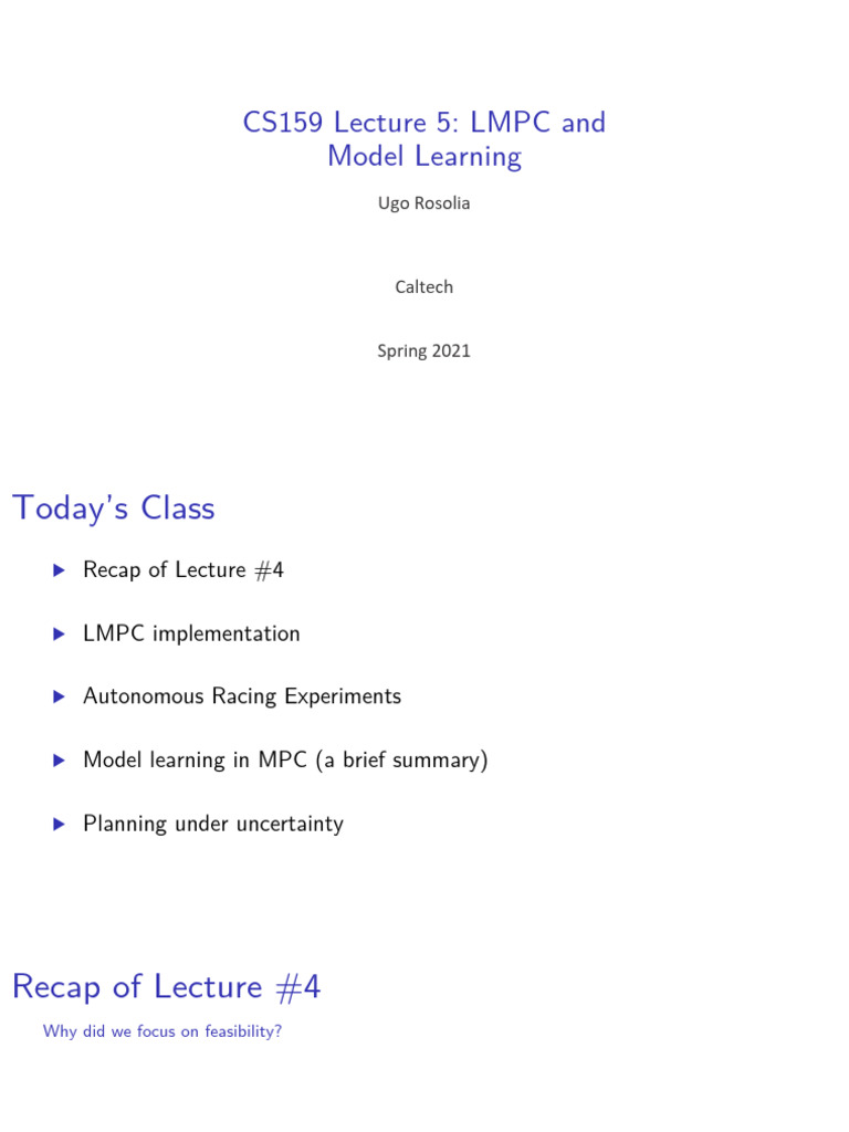 Lecture 5 MPC and Model Learning | PDF | Optimal Control | Applied ...