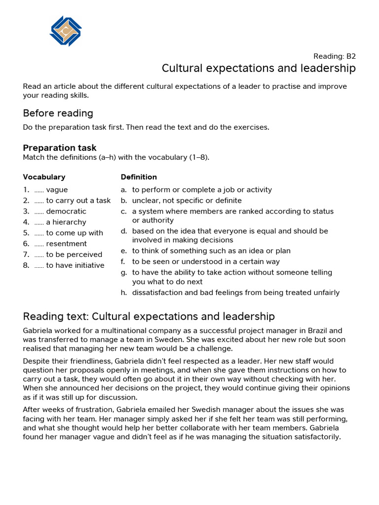 18 - B2 - Cultural Expectations and Leadership | PDF | Psychological ...