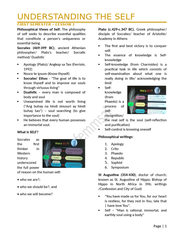 Uts Reviewer | PDF | Philosophy Of Self | Socrates