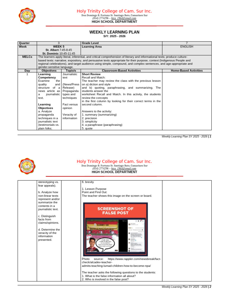Quarter 3 WLP Week 5 | PDF | Propaganda | Communication