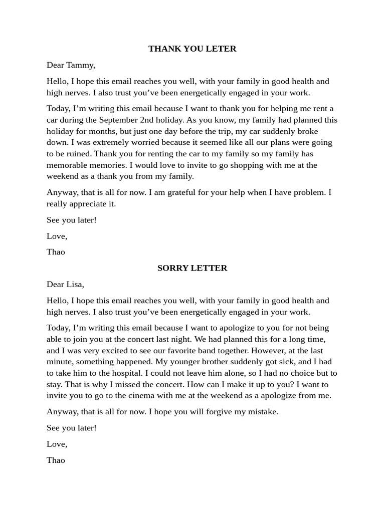 Thank You, Sorry Leter | PDF