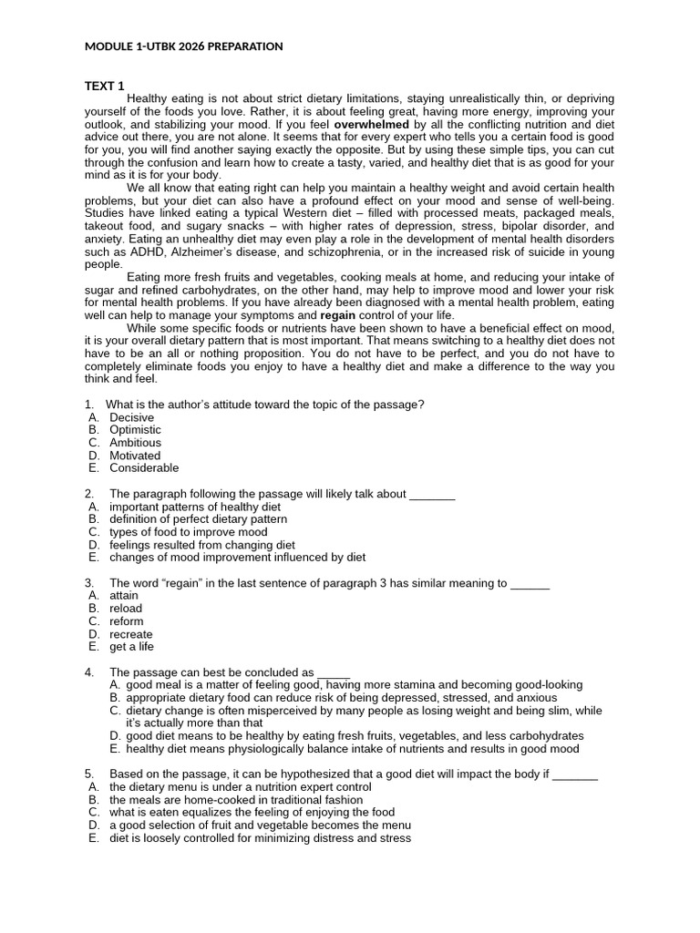Module 1 - 2nd Sem - Utbk 2026 | PDF | Diet (Nutrition) | Diet & Nutrition