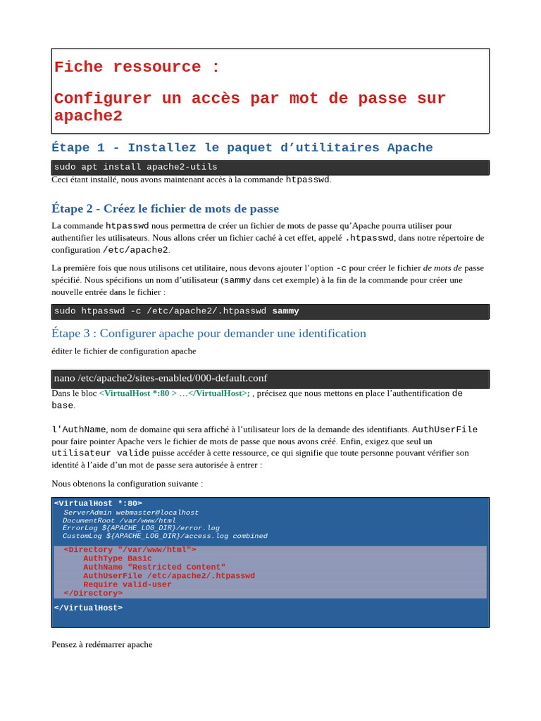 Ressource - Configuration - Identification Apache2 | PDF